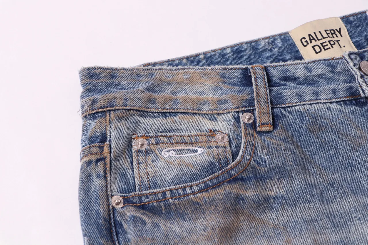 671#Gallery Dept New style embroidered patches, old splashed ink and paint, heavy-duty bootcut jeans, dirty trousers, high street fashionable trousers, casual and versatile trousers, washed blue S~XL P260